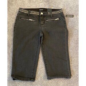 Allen B. Black Studded Denim Pants Bermuda Shorts Size 4 Cotton & Spandex